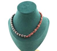 Collana Perle Rubino Del Brasile + Ematite 8 Mm. Catena In Acciaio Collana Donne