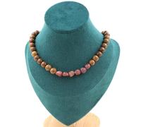 Collana Perle Rubino Del Brasile + Legno 8 Mm. Catena IN Acciaio Donne, Hom