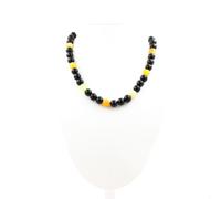 Collana Perle Sardonyx Giallo + Agata Nero 8 MM Catena IN Acciaio Inossidabile