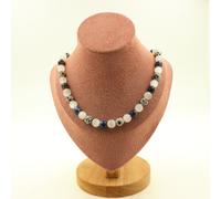 Collana Perle Selenite Del Marocco+Diaspro Dalmata+Diaspro Blu 8 MM Catena IN A