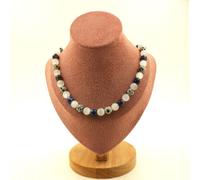Collana Perle Selenite Del Marocco+Diaspro Dalmata+Diaspro Blu 8 MM Taglia per
