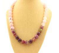 Collana Perle Tormalina Bicolore + Opale Rosa + Quarzo Rosa 8 Mm. Collana Fem