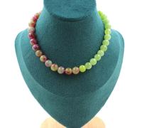 Collana Perle Tormalina Bicolore + Peridoto 8 Mm. Catena IN Acciaio da Donna