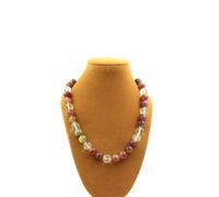 Collana Perle Tormalina Bicolore + Quarzo 8 MM Catena IN Acciaio Inossidabile