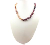 Collana Perle Tormalina Rubellite Del Brasile + Quarzo Rutilato Rosso