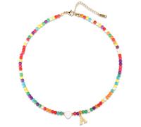 Collana Perline con Iniziale, Collana di Perline con Conchiglie a Cuore Collana con Ciondolo a Forma di Lettera Regali Personalizzati dalla A Alla Z Fatti a Mano per Donne Ragazze (Lettera A)