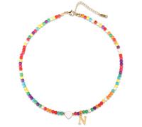 Collana Perline con Iniziale, Collana di Perline con Conchiglie a Cuore Collana con Ciondolo a Forma di Lettera Regali Personalizzati dalla A Alla Z Fatti a Mano per Donne Ragazze (Lettera N)