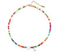 Collana Perline con Iniziale, Collana di Perline con Conchiglie a Cuore Collana con Ciondolo a Forma di Lettera Regali Personalizzati dalla A Alla Z Fatti a Mano per Donne Ragazze (Lettera L)