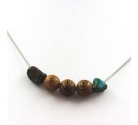 Collana Perline Legno 8 MM + Crisocolla Di USA Catena Acciaio