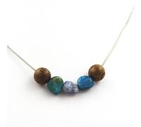 Collana Perline Legno 8 MM + Crisocolla Di USA + Diaspro Blu D'Africa Catena IN