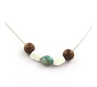 Collana Perline Legno 8 MM + Howlite Di USA + Amazonite Del Brasile Catena IN