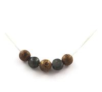 Collana Perline Legno 8 MM + Labradorite Finlandia Catena IN Acciaio