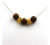 Collana Perline Legno 8 MM + Opale Giallo Australia Catena IN Acciaio Inox