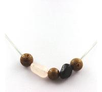 Collana Perline Legno 8 MM + Tormalina Schörl Del Brasile + Quarzo Rosa Catena