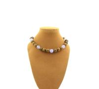 Collana Perline Legno + Calcedonio Lavanda 8 MM Catena IN Acciaio Inossidabile