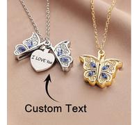 Collana personalizzata a forma di cuore con ciondolo a farfalla, apribile, con farfalla tempestata di diamanti, adatta come catena per maglioni, può essere incisa con il nome, ciondolo a farfalla con