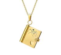 Collana personalizzata a forma di libro, gioiello apribile a più strati con 6 pagine incise, collane personalizzate mini incise per donna (Gold)