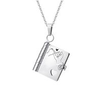Collana personalizzata a forma di libro, gioiello apribile a più strati con 6 pagine incise, collane personalizzate mini incise per donna (Silver)