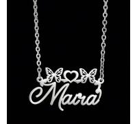 Collana personalizzata con ciondolo a forma di cuore dorato e farfalla con nome inciso - Elegante pendente in acciaio inossidabile con parole incise, decorazione casual o regalo, catena raffinata, lav