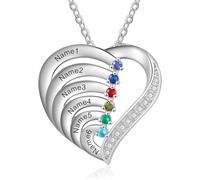 Collana personalizzata con ciondolo a forma di cuore in argento Sterling 925, con 2-6 nomi incisi e pietra portafortuna, gioielli regalo per mamma, nonna, moglie, figlia per la festa della mamma, 2