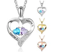 Collana personalizzata con ciondolo a forma di cuore in argento Sterling 925, con 2-6 nomi incisi e pietra portafortuna, gioielli regalo per mamma, nonna, moglie, figlia per la festa della mamma, 2