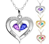 Collana personalizzata con ciondolo a forma di cuore in argento Sterling 925, con 2-6 nomi incisi e pietra portafortuna, gioielli regalo per mamma, nonna, moglie, figlia per la festa della mamma, 2
