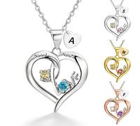 Collana personalizzata con ciondolo a forma di cuore in argento Sterling 925, con 2-6 nomi incisi e pietra portafortuna, gioielli regalo per mamma, nonna, moglie, figlia per la festa della mamma, 2
