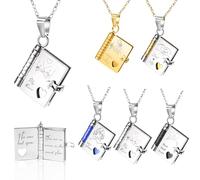 Collana personalizzata con libro dell'amore,Collana con libro di 10 pagine con foto e testo incisi su misura,Ciondolo apribile adatto alle ragazze,Ciondolo regalo da mamma e papà alla figlia（Argento）