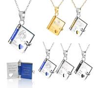 Collana personalizzata con libro dell'amore,Collana con libro di 10 pagine con foto e testo incisi su misura,Ciondolo apribile adatto alle ragazze,Ciondolo regalo da mamma e papà alla figlia（Blu）