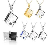 Collana personalizzata con libro dell'amore,Collana con libro di 10 pagine con foto e testo incisi su misura,Ciondolo apribile adatto alle ragazze,Ciondolo regalo da mamma e papà alla figlia（Nero）