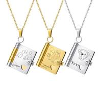 Collana personalizzata con libro per figlia, collana personalizzata con libro di mia nipote, ciondolo con 6 pagine di informazioni incise, regalo di Natale, laurea, compleanno per lei, 45cm, acciaio