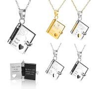 Collana personalizzata con libro“Ti amo”per donna,Collana con libro d'amore per mia figlia,Ciondolo personalizzato con libros con 10 pagine di informazioni incise,Regalo di mamma e papà per la figlia