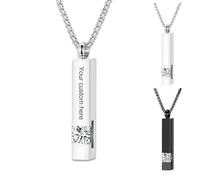 Collana Personalizzata per le Ceneri con Stampa della Foto - Ciondolo in Acciaio Inox con Incisione Testo - Ricordo delle Ceneri per Uomini e Donne con Ali d'Angelo (Argento-B)