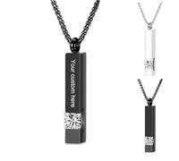 Collana Personalizzata per le Ceneri con Stampa della Foto - Ciondolo in Acciaio Inox con Incisione Testo - Ricordo delle Ceneri per Uomini e Donne con Ali d'Angelo (Nero-B)