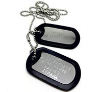 Collana Piastrine Militari Personalizzate in Acciaio Inox. Lucido con Catenella e Bordi Rivestiti in Gomma Nera. Piastrine identificative. Sacchetto in Tessuto Regalo Incluso.