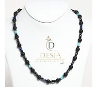 Collana pietra dura naturale Diaspro Azzurro Onice Nero Ematite uomo Desja