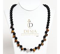 Collana pietra dura naturale Onice Nero Occhio di Tigre con argento 925 donna
