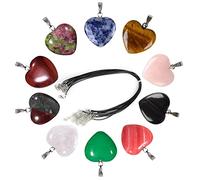Collana Pietre e Cristalli Chakra, 10 Pezzi Ciondolo Cuore Collana Di Cristalli Di Guarigione Di Colori Naturali Con Ciondoli Di Collana Di Cordoncino Di Pelle Per Creazione Di Gioielli