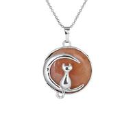 Collana Pietre Naturali,Collana Con Ciondolo Di Cristallo,Collana In Pietra Di Giada Arancione Con Catena In Argento,Collana Con Luna Rotonda In Pietra Naturale,Semplice Ciondolo Con Gatto Carino,Re