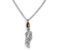 Collana piuma pendente con occhio di tigre ovale
