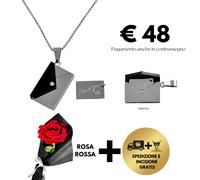 Collana posta e biglietto d'amore + rosa rossa (mod. CLNRSS)