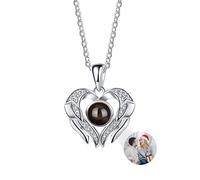 Collana Proiezione Foto Personalizzata I Love You 100 Lingue | Ciondolo Con Cuore e Foto Dentro - Regalo Romantico Per Lei (Stile 8)
