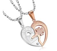 Collana Puzzle Coppia, Collana Cuori Coppia, Collana Puzzle Anima Gemella, Collane di Amore, Collana con Cuore Divisibile Regalo Romantico per Coppia Lui Lei Fidanzato Fidanzata (Argento e Oro Rosa)