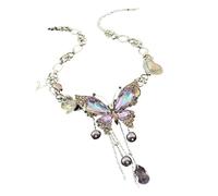 Collana regolabile con ciondolo a forma di farfalla e simbolo dell'amore, con frange dinamiche, gioielli fatti a mano, elegante collana a catena a strati per gli amanti della moda