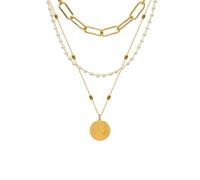 Collana regolabile in acciaio al titanio a 3 strati con ciondolo a forma di perla, 34-55cm per catena da donna