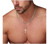 Collana regolabile in acciaio inox con doppia catena a corda intrecciata e ciondolo a forma di croce, gioiello unisex hip hop, finitura elettrolitica, da 51 cm a 60 cm