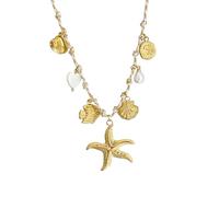 Collana regolabile in rame con ciondolo a forma di vita marina, tra cui conchiglie, stelle marine e perle, per abbigliamento casual, collana da spiaggia, Misura unica, come descritto, come descritto