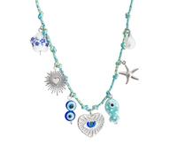 Collana regolabile in rame con ciondolo a forma di vita marina, tra cui conchiglie, stelle marine e perle, per abbigliamento casual e vacanza, Misura unica, come descritto, come descritto