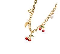 Collana regolabile ispirata alla frutta con ciliegie e fragole con ciondolo rosso vibrante delicato catena in acciaio gioielli ciondolo a forma di fragola Neckchan, Misura unica, come descritto, come