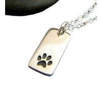 Collana rettangolare con impronta di zampa in argento sterling 925, ciondolo con impronta di zampa per piccoli animali, semplice gioiello per amanti degli animali, cane e gatto | con catena da 18